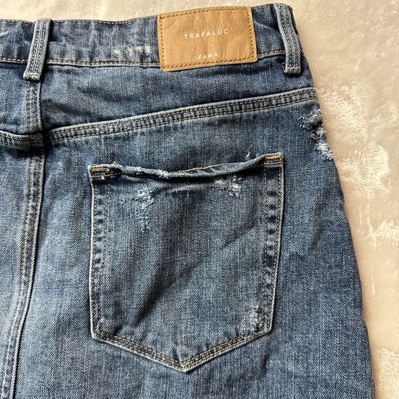 Zara Womens Blue Jean Denim Trafaluc Pockets Distressed Mini Skirt Size Small 26 - Picture 13 of 15